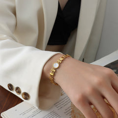 18K Gold-Plated White Shell Geometric Bracelet