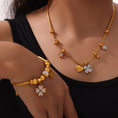 Heart and Clover Charm Bracelet or Necklace