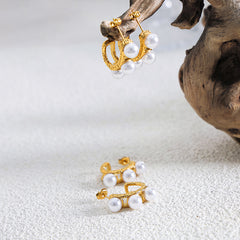 18K Gold-Plated Faux Pearl C-Hoop Earrings