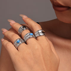 Tiger Eye or Turquoise Textured Ring