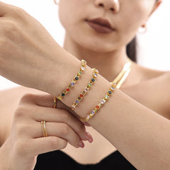 18K Gold-Plated Multicolor Cubic Zirconia Necklace or Bracelet