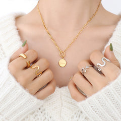 18K Gold-Plated Coin Pendant Toggle Necklace