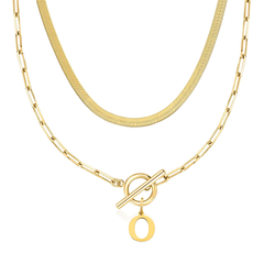 2-Piece Paperclip Initial Toggle Clasp & Herringbone Necklace Set