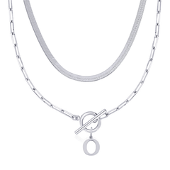 2-Piece Paperclip Initial Toggle Clasp & Herringbone Necklace Set