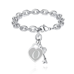 Chunky Clip Heart & Key Letter Initial Bracelet