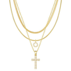 3-Piece 14K Diamond Accented Initial & Cross Necklace Set