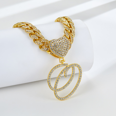 Cursive Diamond Accented Initial Cuban Heart Necklace