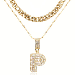 2-Piece 14K Layered Cuban & Initial Necklaces