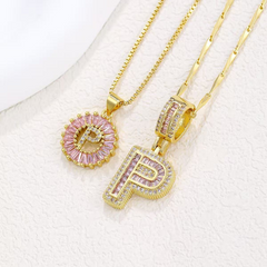 2-Piece 14K Diamond Letter Initial Necklaces (Limited Pink Edition)