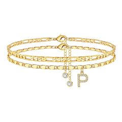 2-Piece 14K Diamond Letter Initial Anklet