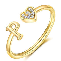 Elegant Heart Accented Serif Letter Initial Ring