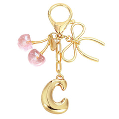 Bubble Initial With Bow & Cherry Bag Charms Keychain