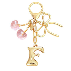 Bubble Initial With Bow & Cherry Bag Charms Keychain