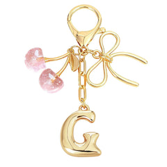 Bubble Initial With Bow & Cherry Bag Charms Keychain