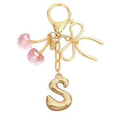 Bubble Initial With Bow & Cherry Bag Charms Keychain