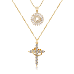 2-Piece 14K Diamond Cross Crown & Initial Necklace Set