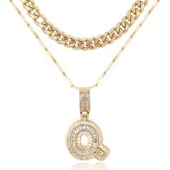 2-Piece 14K Layered Cuban & Initial Necklaces