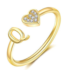Elegant Heart Accented Serif Letter Initial Ring