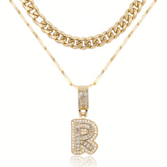 2-Piece 14K Layered Cuban & Initial Necklaces