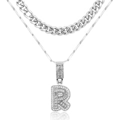 2-Piece 14K Layered Cuban & Initial Necklaces