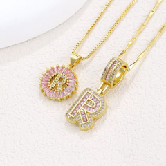 2-Piece 14K Diamond Letter Initial Necklaces (Limited Pink Edition)