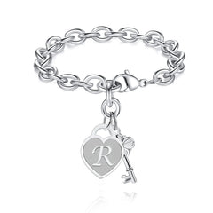 Chunky Clip Heart & Key Letter Initial Bracelet