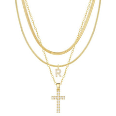 3-Piece 14K Diamond Accented Initial & Cross Necklace Set