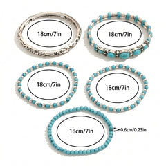 5-Piece Boho Style Turquoise Bracelet Stack