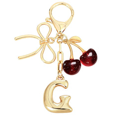 Bubble Initial With Bow & Cherry Bag Charms Keychain