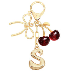 Bubble Initial With Bow & Cherry Bag Charms Keychain