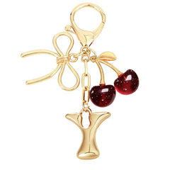 Bubble Initial With Bow & Cherry Bag Charms Keychain