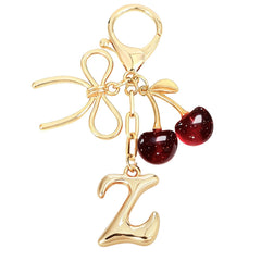 Bubble Initial With Bow & Cherry Bag Charms Keychain