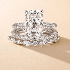3-Piece Pave Solitare Cut Ring Stack