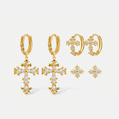 18K 3 Elegant Cross Earrings Sets