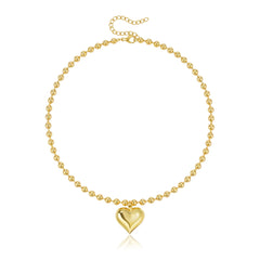 14K Beaded Chain Bubble Heart Necklaces