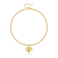 14K Beaded Chain Bubble Heart Necklaces