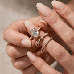 3-Piece Pave Solitare Cut Ring Stack