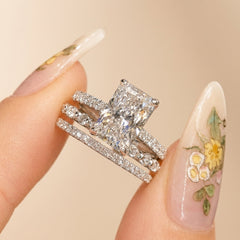 3-Piece Pave Solitare Cut Ring Stack