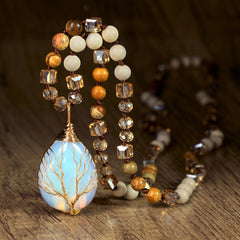 Boho Geometric Crystal Pendant Necklace