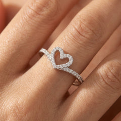 Sterling Silver Dainty Pave Heart Ring