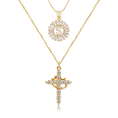 2-Piece 14K Diamond Cross Crown & Initial Necklace Set