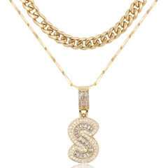 2-Piece 14K Layered Cuban & Initial Necklaces
