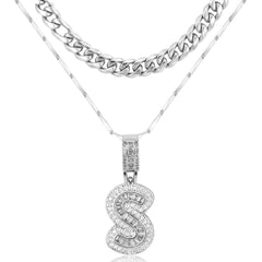 2-Piece 14K Layered Cuban & Initial Necklaces