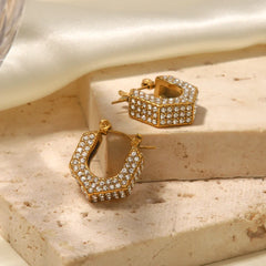 18K Geometric Diamond Accented Earrings