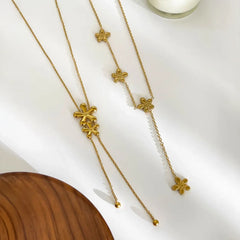 18K Feminine Floral Tassel Necklace