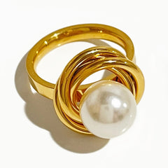 18K Classy Statement Dual Disc Pearl Ring