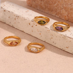 18K Oval Diamond Cut Ring