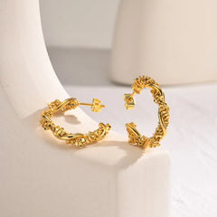 14K Dainty Textured Spiral Hoop Earrings
