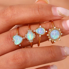 Adjustable Diamond Accented Opal Iridescent Rings