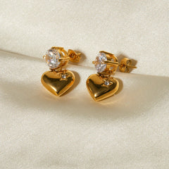 18K Dainty Diamond Heart Dangle Earrings
